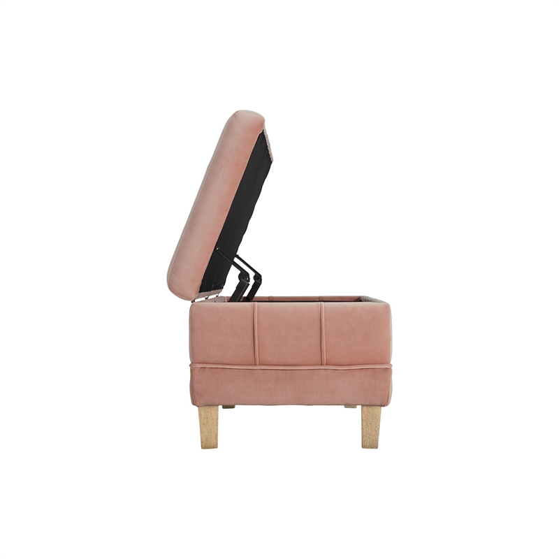 Maklaine Modern Velvet Tufted Storage Ottoman in Pink Finish