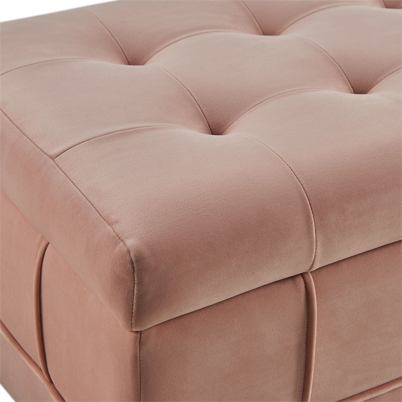 Maklaine Modern Velvet Tufted Storage Ottoman in Pink Finish