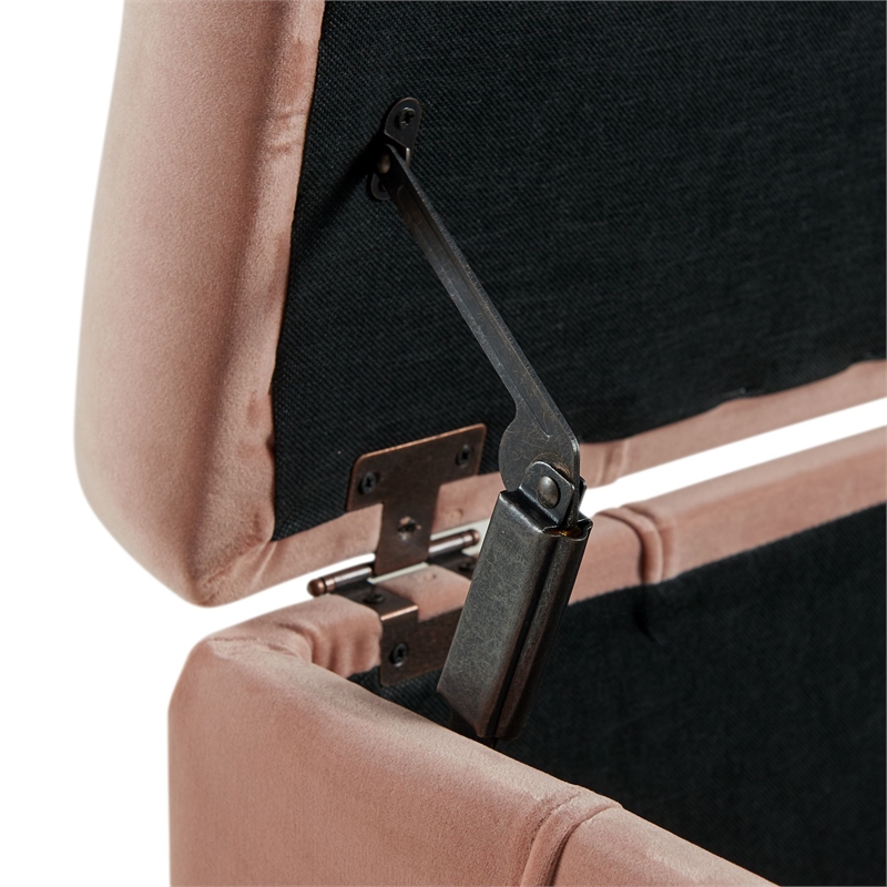 Maklaine Modern Velvet Tufted Storage Ottoman in Pink Finish