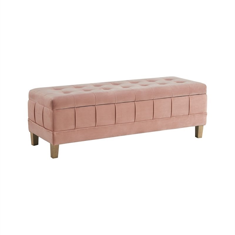 Maklaine Modern Velvet Tufted Storage Ottoman in Pink Finish