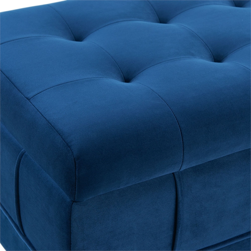 Maklaine Modern Velvet Tufted Storage Ottoman in Blue Finish