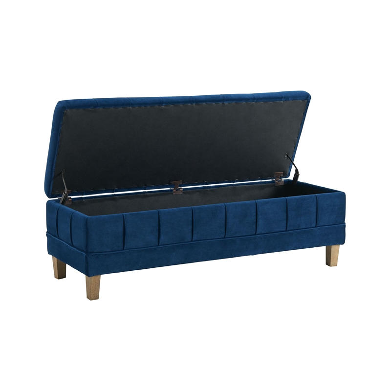 Maklaine Modern Velvet Tufted Storage Ottoman in Blue Finish