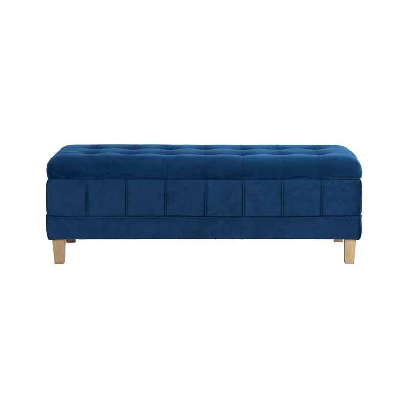 Maklaine Modern Velvet Tufted Storage Ottoman in Blue Finish