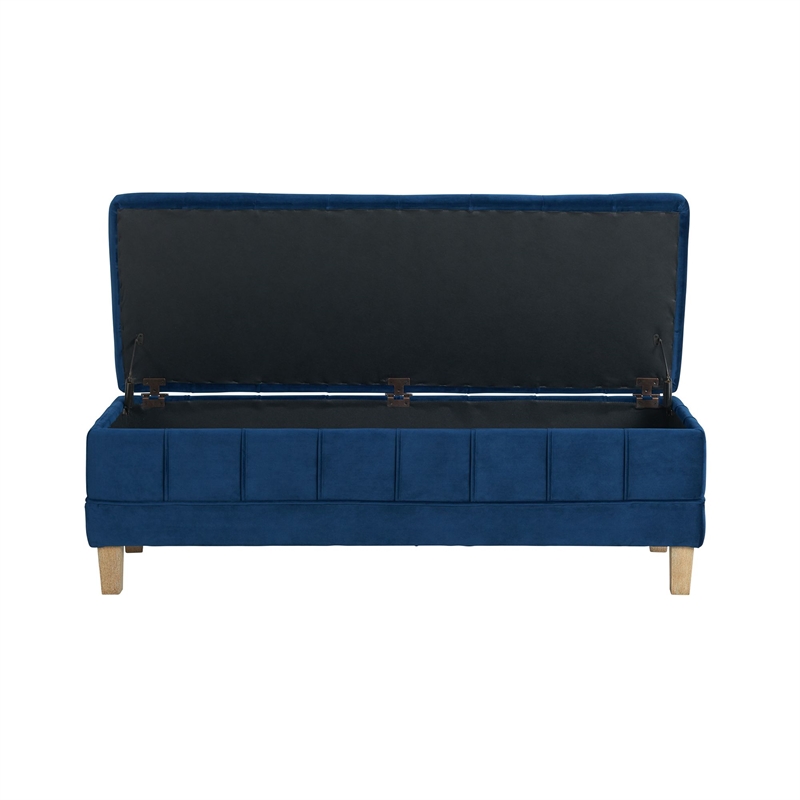 Maklaine Modern Velvet Tufted Storage Ottoman in Blue Finish