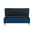 Maklaine Modern Velvet Tufted Storage Ottoman in Blue Finish