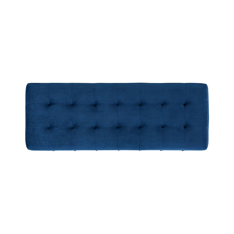 Maklaine Modern Velvet Tufted Storage Ottoman in Blue Finish