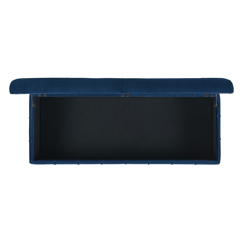 Maklaine Modern Velvet Tufted Storage Ottoman in Blue Finish