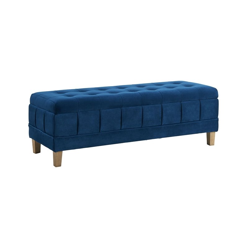 Maklaine Modern Velvet Tufted Storage Ottoman in Blue Finish