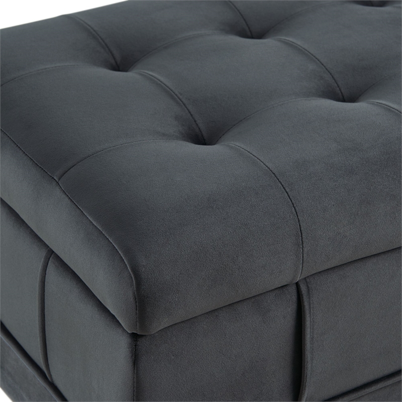 Maklaine Modern Velvet Tufted Storage Ottoman in Gray Finish