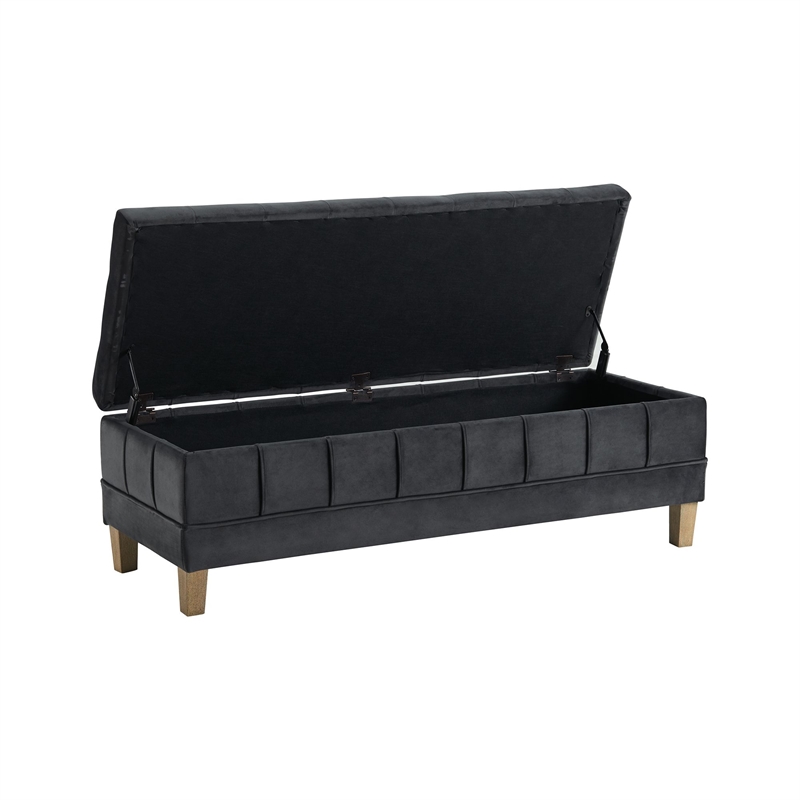 Maklaine Modern Velvet Tufted Storage Ottoman in Gray Finish