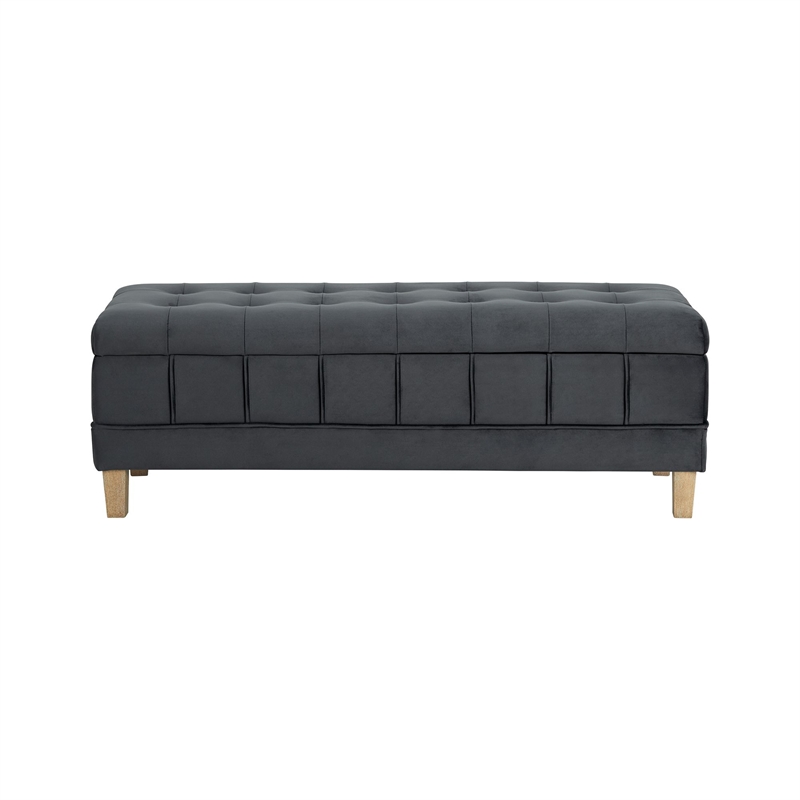 Maklaine Modern Velvet Tufted Storage Ottoman in Gray Finish