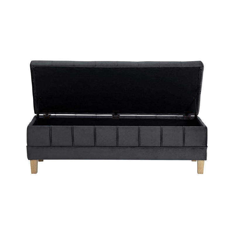 Maklaine Modern Velvet Tufted Storage Ottoman in Gray Finish