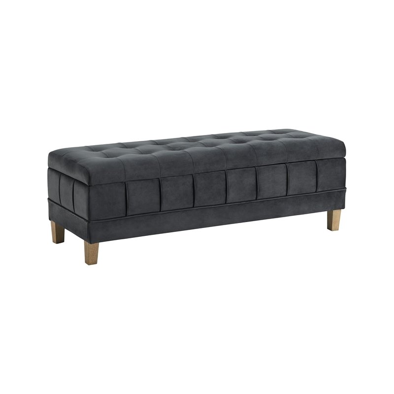 Maklaine Modern Velvet Tufted Storage Ottoman in Gray Finish