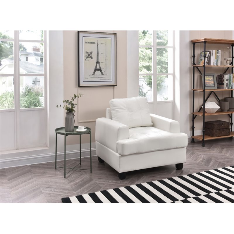 Maklaine Transitional Faux Leather Tufted Seat Chair in White