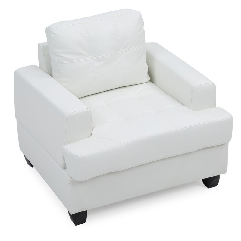 Maklaine Transitional Faux Leather Tufted Seat Chair in White