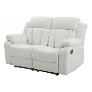 Maklaine 19&quot Faux Leather Reclining Channel Tufted Loveseat in White