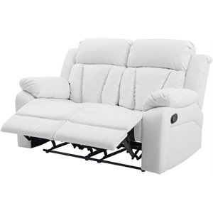 maklaine faux leather reclining channel tufted loveseat in white