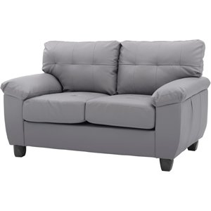 maklaine contemporary styled faux leather loveseat in gray finish