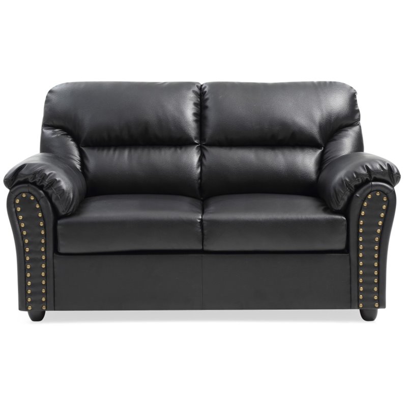 Maklaine Contemporary styled Faux Leather Loveseat in Black Finish