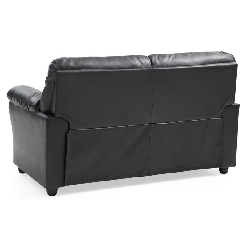 Maklaine Contemporary styled Faux Leather Loveseat in Black Finish