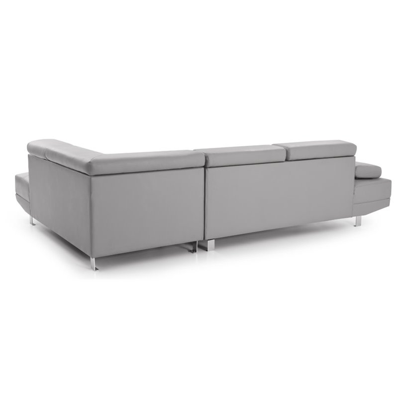 Maklaine Contemporary styled Faux Leather Sectional in Gray Finish