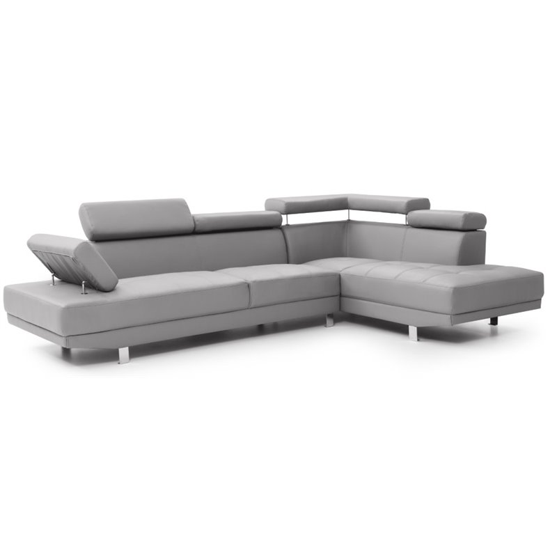 Maklaine Contemporary styled Faux Leather Sectional in Gray Finish