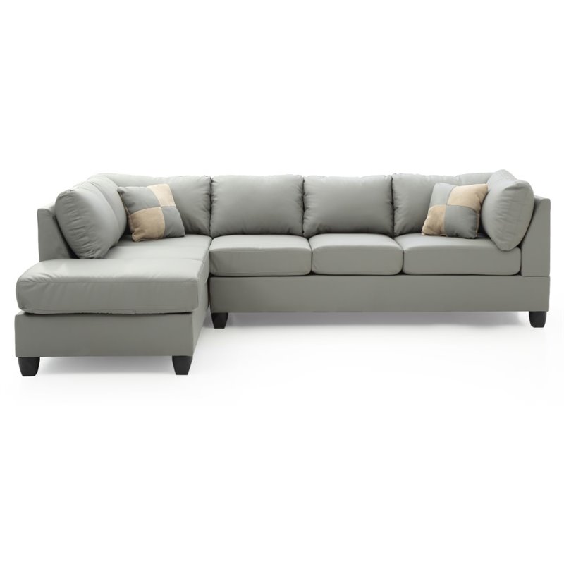 Maklaine Contemporary styled Faux Leather Sectional in Gray Finish