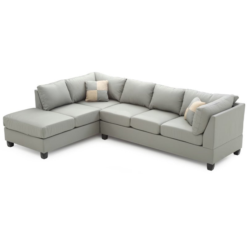 Maklaine Contemporary styled Faux Leather Sectional in Gray Finish