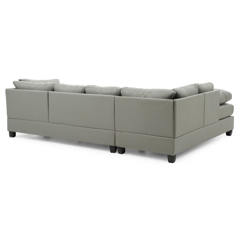 Maklaine Contemporary styled Faux Leather Sectional in Gray Finish
