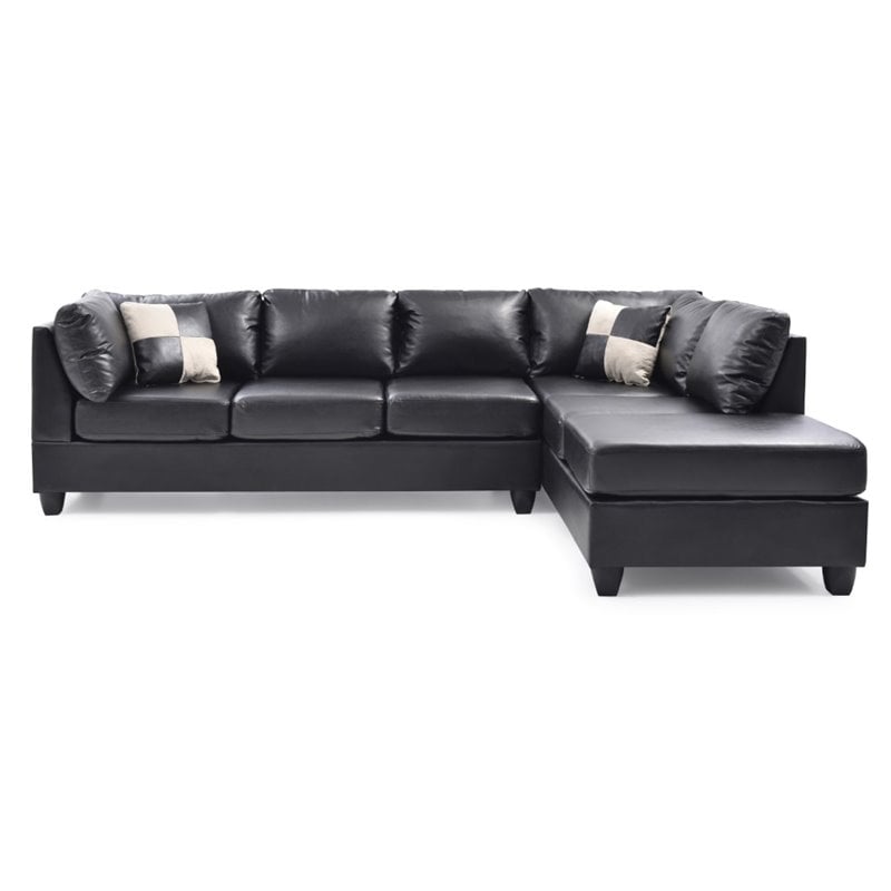 Maklaine Contemporary Faux Leather Living Room Sectional in Black