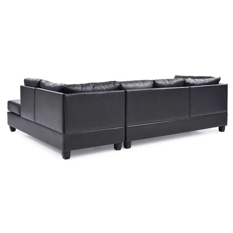 Maklaine Contemporary Faux Leather Living Room Sectional in Black