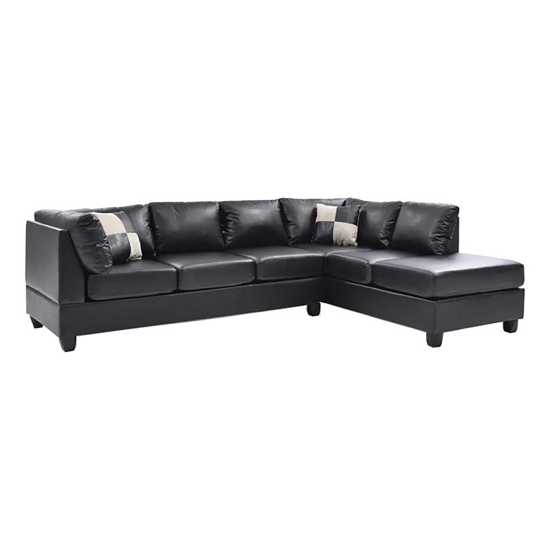 Maklaine Contemporary Faux Leather Living Room Sectional in Black