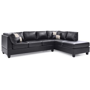 maklaine contemporary faux leather sectional in black finish