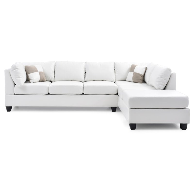 Maklaine Contemporary Faux Leather Sectional in White Finish