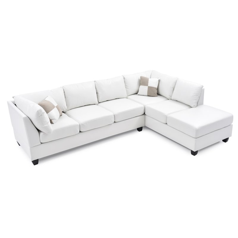 Maklaine Contemporary Faux Leather Sectional in White Finish