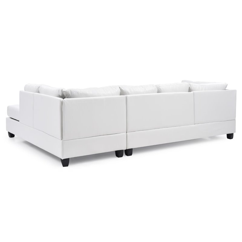 Maklaine Contemporary Faux Leather Sectional in White Finish