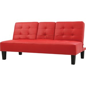 maklaine contemporary faux leather sleeper sofa in red finish