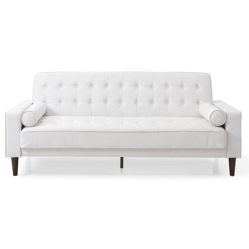 Maklaine Contemporary Faux Leather Sleeper Sofa in White Finish