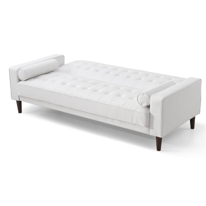 Maklaine Contemporary Faux Leather Sleeper Sofa in White Finish