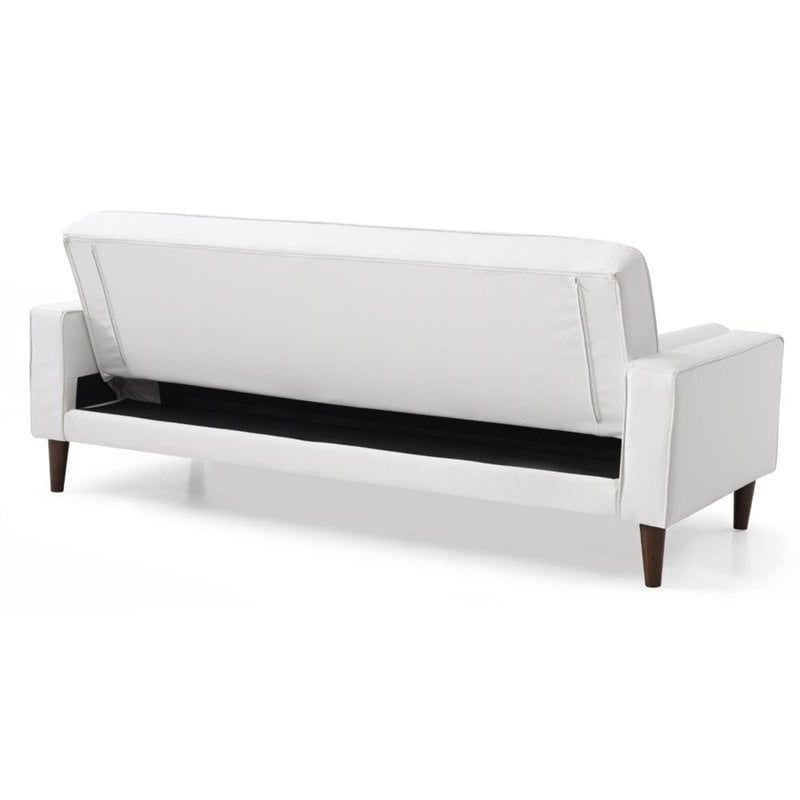 Maklaine Contemporary Faux Leather Sleeper Sofa in White Finish