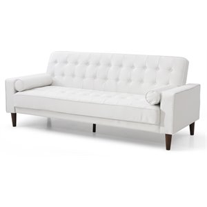 maklaine contemporary faux leather sleeper sofa in white finish