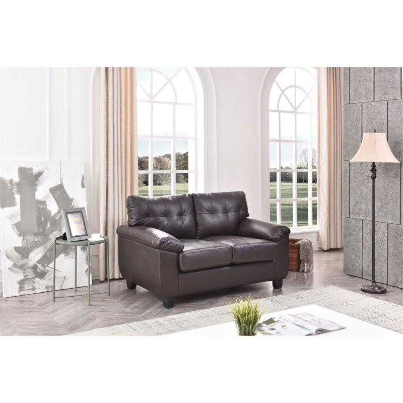 Maklaine Contemporary Faux Leather Loveseat in Cappuccino Finish