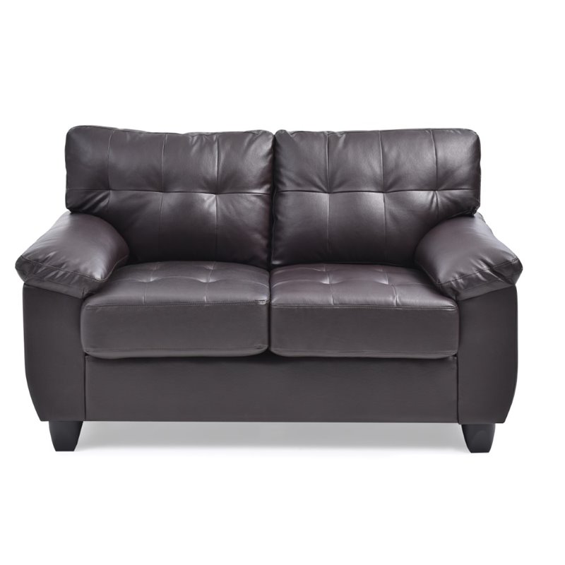 Maklaine Contemporary Faux Leather Loveseat in Cappuccino Finish