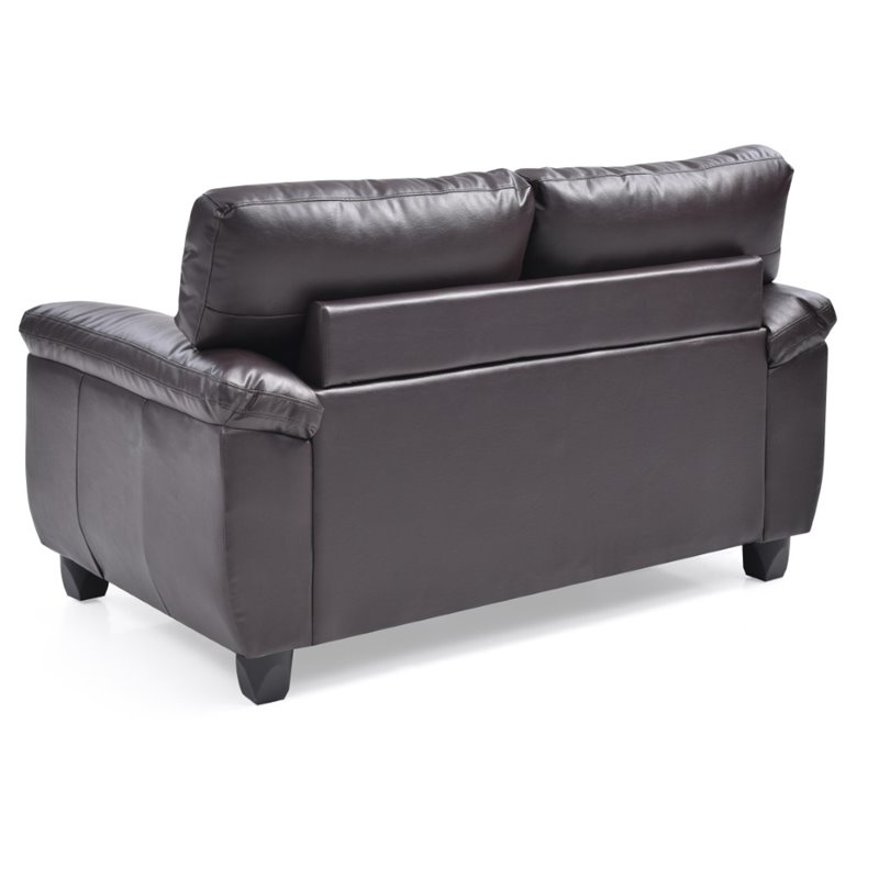 Maklaine Contemporary Faux Leather Loveseat in Cappuccino Finish