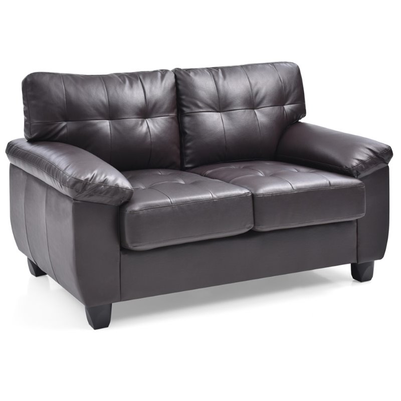 Maklaine Contemporary Faux Leather Loveseat in Cappuccino Finish