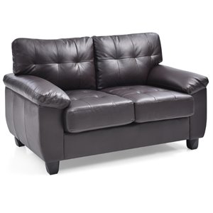 maklaine contemporary faux leather loveseat in cappuccino finish