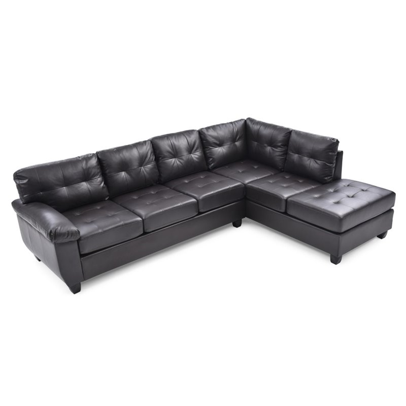 Maklaine Contemporary Faux Leather Sectional in Cappuccino Finish