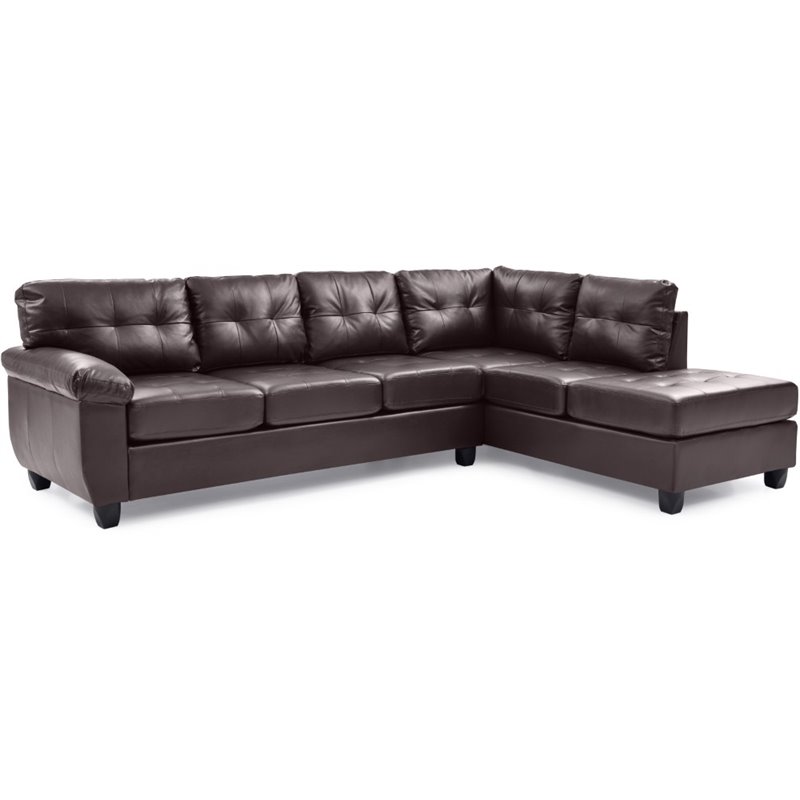 Maklaine Contemporary Faux Leather Sectional in Cappuccino Finish