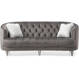 maklaine contemporary tufted soft velvet sofa in gray finish