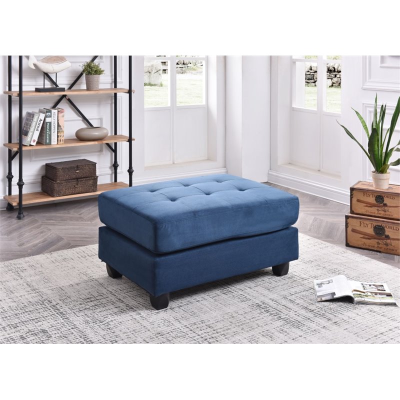 Maklaine Contemporary Microsuede Ottoman in Navy Blue Finish